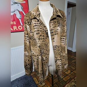 Womens Beige Animal-Print Button Front Shirt Jacket